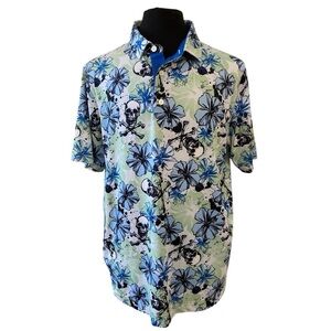 Deolax Mens Blossom Skull Golf Polo Size XL Preppy Athletic Skeleton Floral